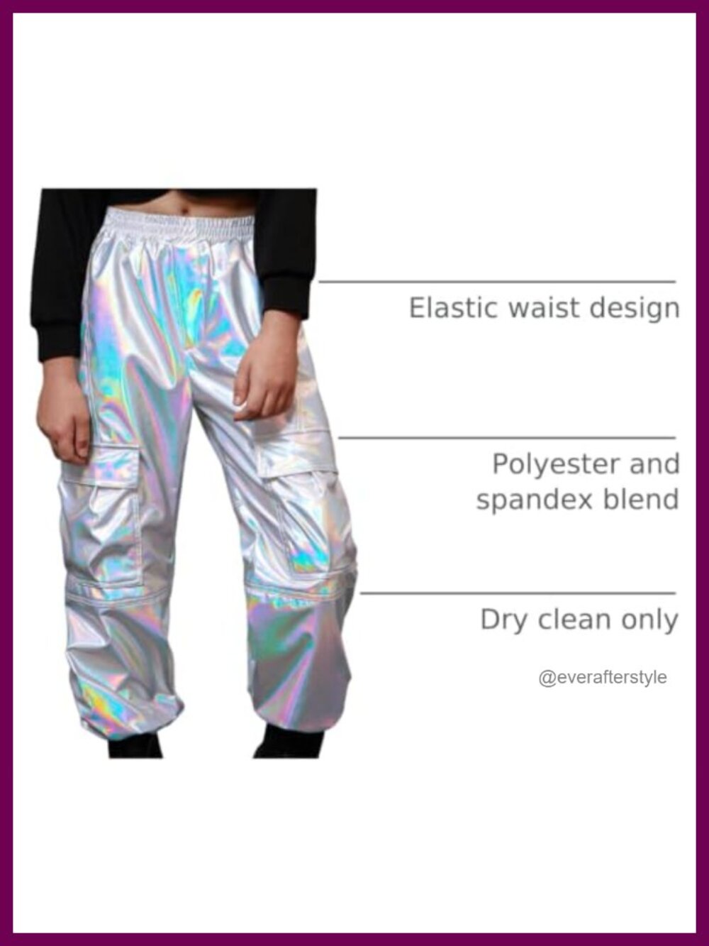 Metallic Cargo Pants for Girls High Waist Joggers Dance Multi-Pocket Elastic - Picture 4 of 6